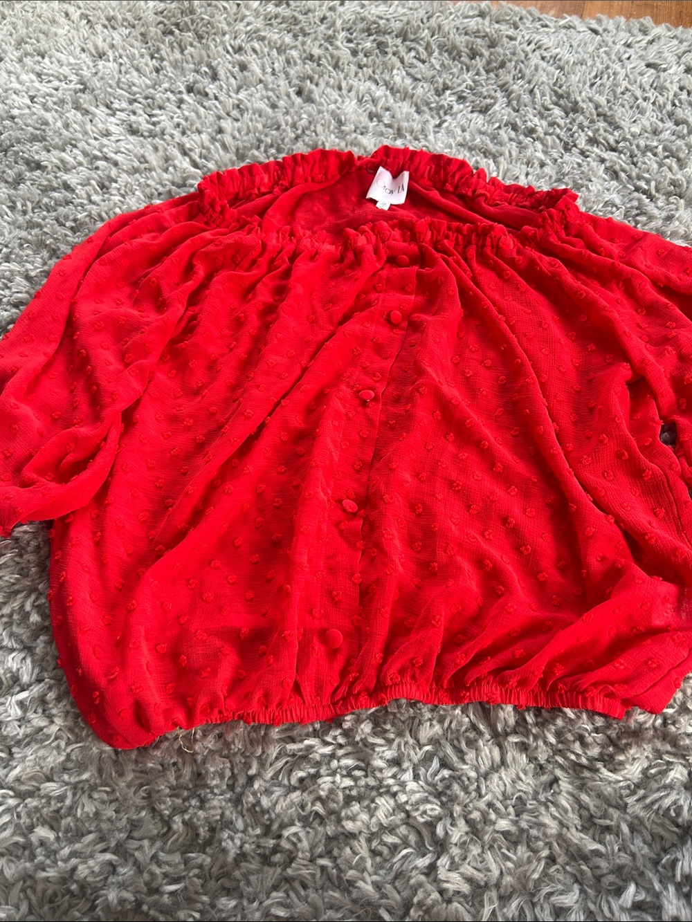 Red Textured Button-Front Blouse
